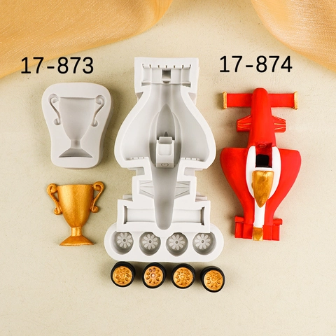 Stampo In Silicone Per Auto Da Corsa E Trofeo Per Fondant Cioccolato Resina Argilla Decorazione Torte DIY Strumento Da Forno