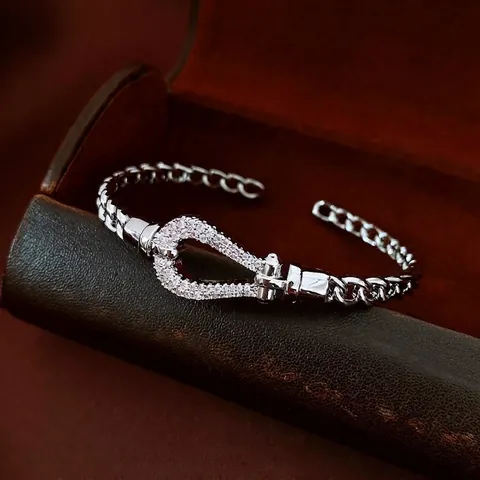 Horseshoe Buckle Bangle Copper 18K Gold Plated Cubic Zirconia Luxury U-Shape Open Cuff Fashion Jewelry Women