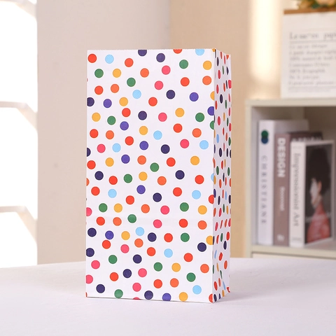 Kraft Paper Gift Bags Colorful Polka Dot Rainbow Stripe Party Favor Treat Candy Bags For Celebrations