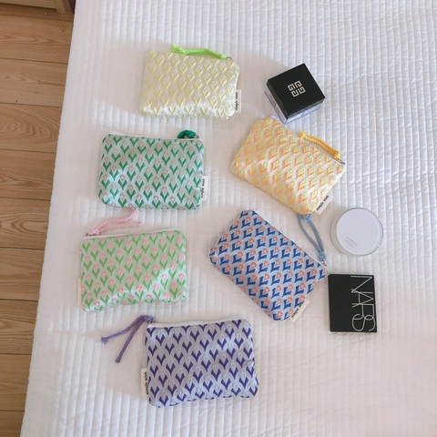 Mini Canvas Pouch Jacquard Tulip Geometric Coin Purse Makeup Organizer Zipper Wallet Small Cloth Bag For Daily Use