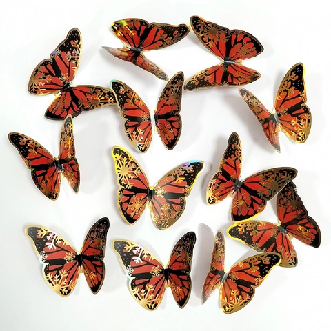 3D Butterfly Wall Stickers PVC Holographic Gold Edge Snowflake Pattern Christmas Home Decor