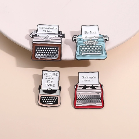 Vintage Typewriter Enamel Brooch Pin Literary Quote Retro Metal Lapel Pin For Clothing Bag Backpack Unisex Jewelry Gift