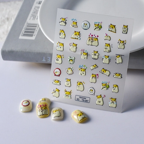 Nail Art Stickers 5D Embossed Stereoscopic Cute Hamster Pattern Plastic Adhesive DIY Manicure Decoration Cartoon Kawaii