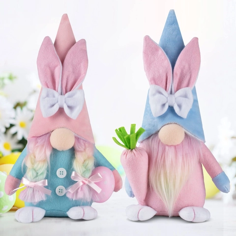 Gnomo De Pascua Peluche Muñeca Sin Cara Oreja De Conejo Sosteniendo Zanahoria Huevo Decoración De Fiesta En Casa