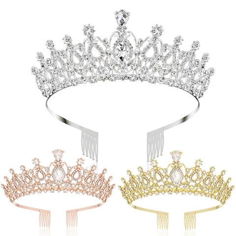 Luxe Strass Tiara Kristallen Bruidskroon Legering Hoofddeksel Voor Bruiloft Feest Banket Barok Stijl Vrouwen