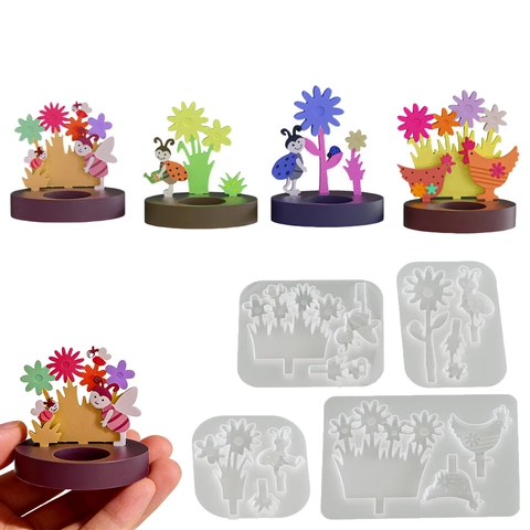 Stampo In Silicone Fai Da Te Pasqua Fiore Gallo Ape Forme Resina Gesso Portacandele Decorazione Da Tavolo Stile Pastorale