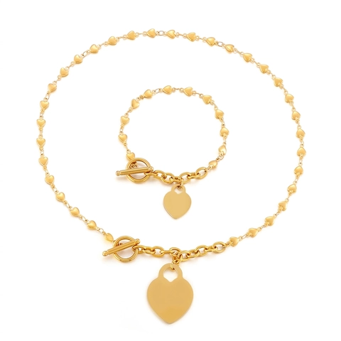 Gioielli Di Moda Collana E Bracciale Per Donna Acciaio Inossidabile Pendente A Cuore Chiusura A Gancio Catena Stile Elegante