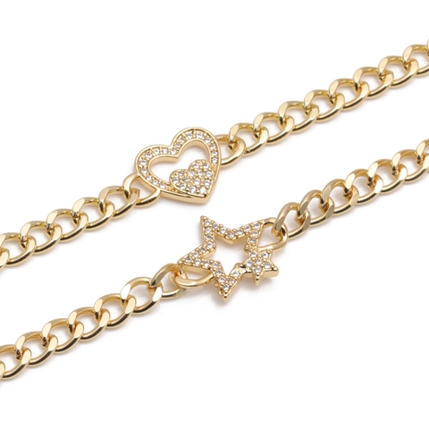 Heart Star Pendant Bracelet Copper Cubic Zirconia Adjustable Curb Chain Fashion Jewelry For Women Elegant Gift