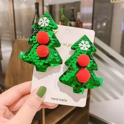 Noël Renne Bois Sapin Pinces À Cheveux Paillettes Pompon Bec De Canard Nœud Accessoires De Vacances Pour Enfants