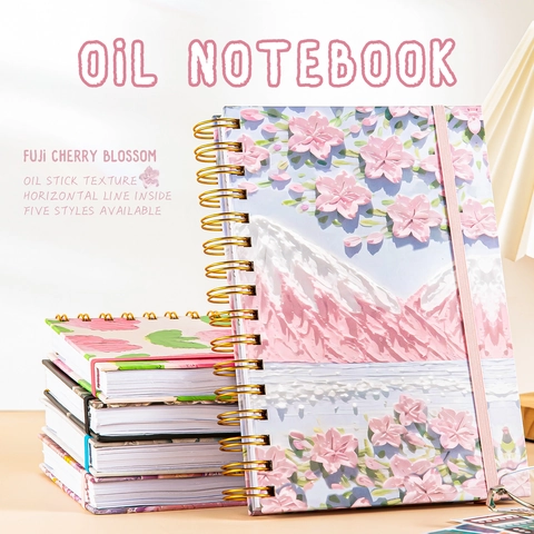 A5 Spiral Notebook Aesthetic 3D Oil Painting Texture Cover Journal Thick Paper For Office School Students Writing