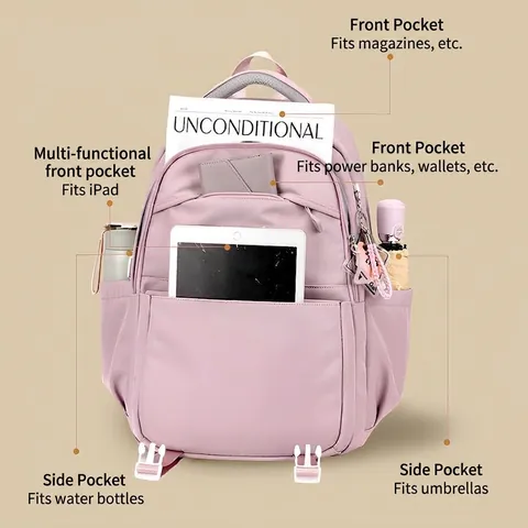 Zaino Casual Grande Capacità Tessuto Oxford Impermeabile Cinghia Per Bagaglio Borsa Scuola Viaggio Per Donne Studentesse