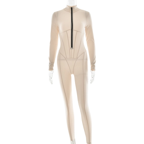 Dames Jumpsuit Lange Mouwen Rits Voorzijde Opstaande Kraag Effen Kleur Sexy Slim Fit Polyester Bodycon Unitard