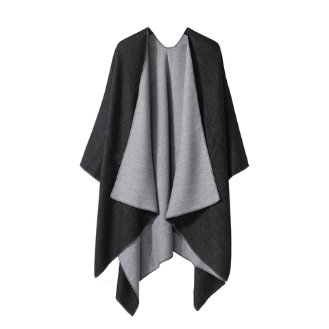 Damen Kaschmir-Ähnlich Wendbar Schal Winter Warm Decke Mode Farbeblock Hahnentritt Cape Poncho Oberbekleidung