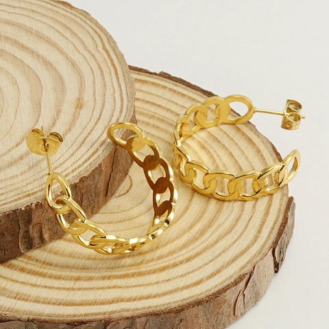 Retro C-Förmige Ineinandergreifende Kettenglied Hoop Ohrringe Edelstahl 18K Vergoldet Geometrisches Design Für Damen