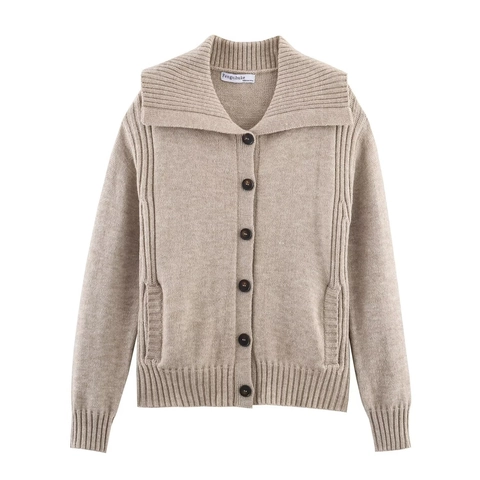 Cardigan In Maglia Con Collo A Scialle Da Donna Misto Nylon Viscosa Abbottonato Bordo A Costine Casual Tinta Unita
