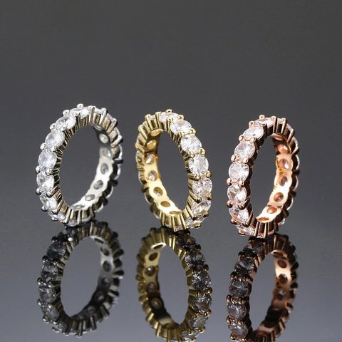 Eternity Ring Classic Round Cubic Zirconia Micro Pave Copper Wedding Band Engagement Jewelry For Women Elegant Polished