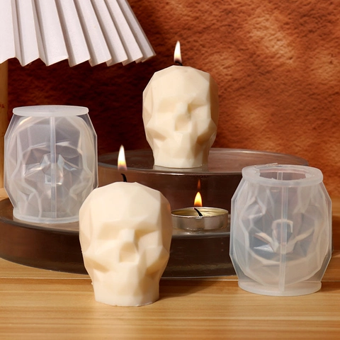 Stampo In Silicone Per Teschio Sfaccettato Con Stoppini Per Candele Artigianali Fai Da Te Resina Decorazione Gotica