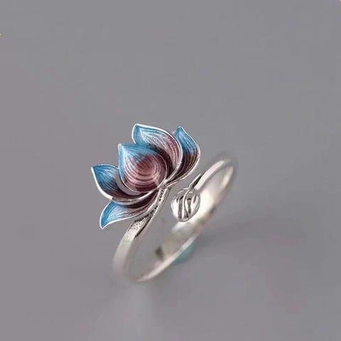Vintage Koi Vis Lotus Open Ring Verstelbaar Legering Koper Emaille Sieraden Voor Dames Oosterse Chinese Stijl