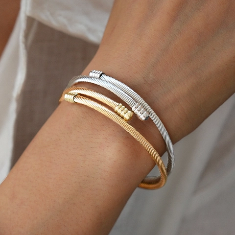 Minimalistische Gevlochten Kabel Open Manchet Armband Koper Textuur Geometrische Industriële Stijl Hand Sieraden Voor Vrouwen