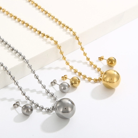 Collana Con Sfera Cava E Orecchini A Lobo Acciaio Inossidabile Catena A Sfere Gioielli Semplici Alla Moda Per Donne