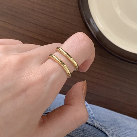 Minimalist 925 Sterling Silver Double Layer Ring Geometric Adjustable Open Band Chic Fashion Jewelry For Women