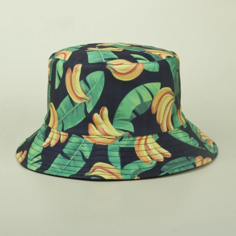 Cappello Alla Pescatora Reversibile Stampa Banana Cotone Tela Protezione Solare Estate Stile Tropicale Per Uomini Donne Studenti