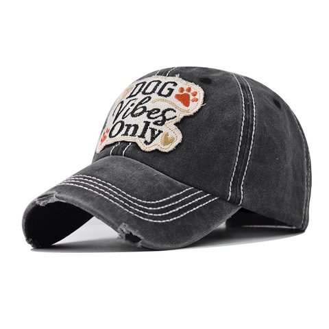 Gorra De Béisbol De Algodón Lavado Parche Dog Vibes Only Distressed Vintage Ponytail Hat Ajustable Casual Sport