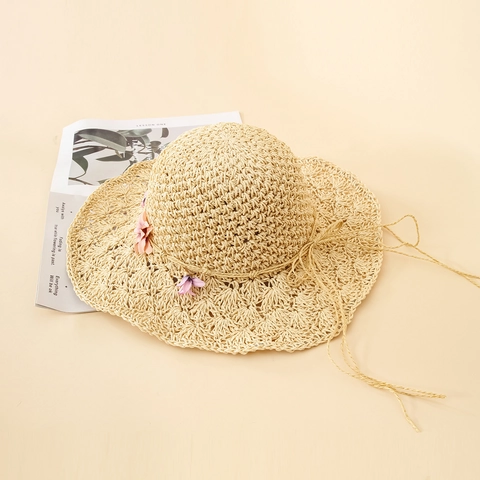 Cappello Di Paglia A Tesa Larga Intrecciato A Mano Protezione Solare Traspirante Spiaggia Estate Decorazione Floreale Donne