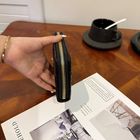 Cartera Larga Mujer Bolso De Mano Cuero PU Cierre Cremallera Ranuras Para Tarjetas Gran Capacidad Patrón Geométrico Elegante