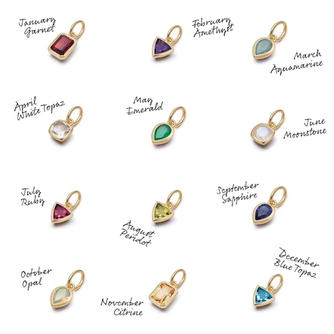 18K Gold Plated Stainless Steel Birthstone Pendant Necklace For Women Minimalist 12 Months Geometric Zircon DIY Jewelry