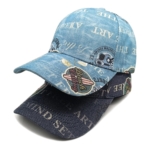 Cappellino Da Baseball In Denim Vintage Retro Graffiti Stampa Lettere Tesa Curva Regolabile Cappello Da Sole Per Uomo Donna Streetwear