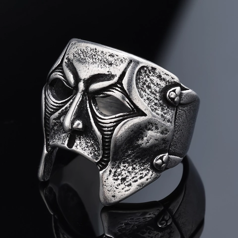 Vintage Mask Ring For Men 316L Stainless Steel Gothic Punk Gladiator Helmet Distressed Silver Jewelry