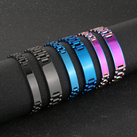 Men Stainless Steel ID Bracelet Blank Plate Watch Strap Chain Hip Hop Punk Bangle Fashion Jewelry For Daily Wear