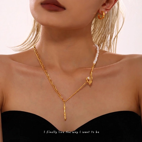 Irregular Baroque Freshwater Pearl Necklace For Women Gold Plated Stainless Steel Chain Fashion Elegant Jewelry Gift