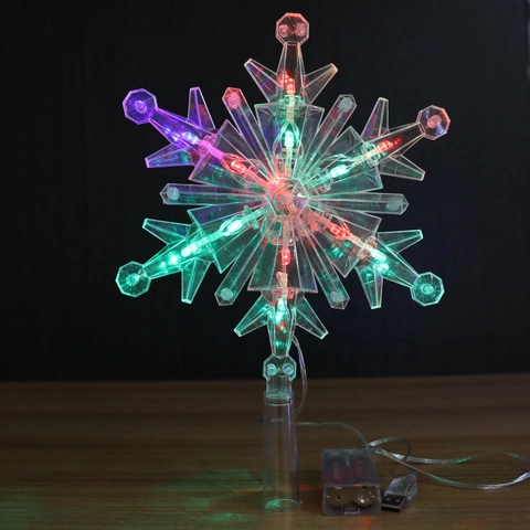 Christmas Tree Topper LED Snowflake Light Transparent Plastic Dual Power Supply Holiday Party Decoration Home