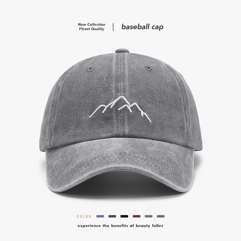 Gorra de Béisbol de Algodón Lavado Vintage Soft Top Bordado Montaña Sombrero Dad Ajustable Protección Solar Ala Curva