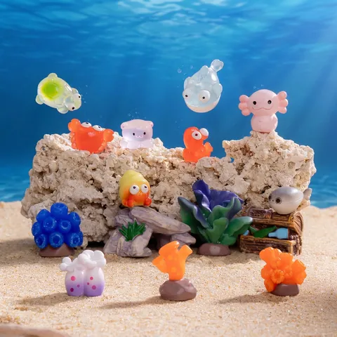 Mini Statuette Animali Marini Resina Decorazioni Micro Paesaggio Per Scena Spiaggia Fai Da Te Creature Marine Cartone Animato Ornamenti Scrivania