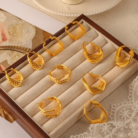 Geometrische Creolen Titanstahl Vergoldet Mehrlagig Retro Minimalistischer Ohrschmuck Für Damen