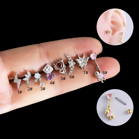 Piercing Per Cartilagine Orecchio Scintillante Asta Acciaio Inossidabile Zirconia Farfalla Cuore Stella Orso Vite Donna
