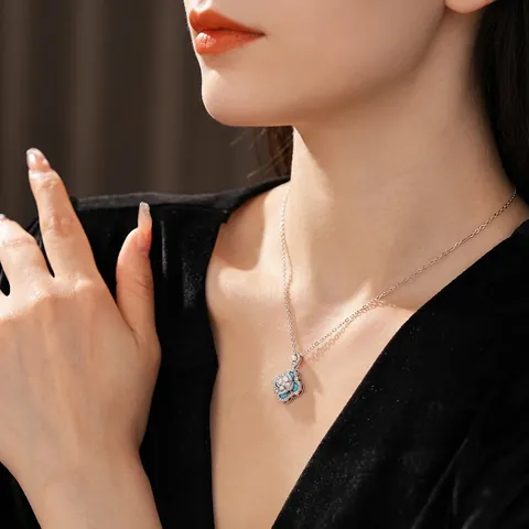 Collar Colgante Flor Cobre Circón Perla Artificial Azul Turquesa Francés Vintage Cadena Clavícula Mujeres