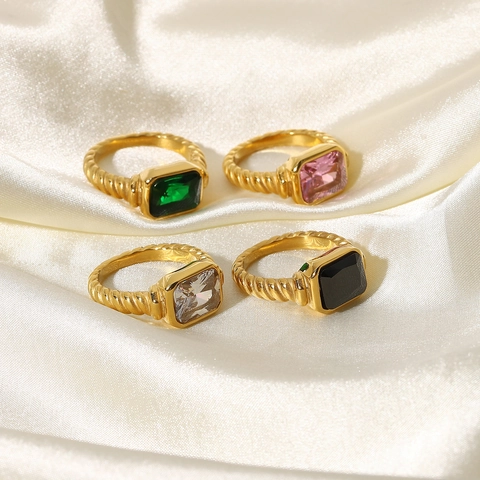 Anillo Vintage de Acero Inoxidable con Banda Torsionada para Mujer con Diamante de Imitación Rectangular Joyería de Moda