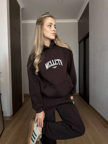 Dames Sweatshirt Met Capuchon En Joggingbroek Loungewear Lange Mouwen Letterprint Casual Streetwear Trainingspak Koffie
