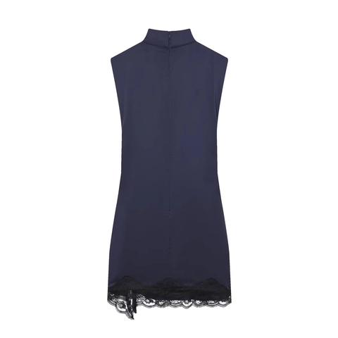Satin Mini Dress High Neck Sleeveless With Lace Trim Side Ruching Bodycon Elegant Slim Fit For Women Night Out