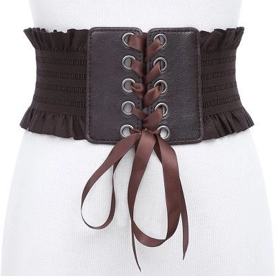 Breiter Korsettgürtel Damen PU Leder Elastischer Taillengürtel Schnürung Schleife Dekorativ Schlankmachend Vintage Rüschen