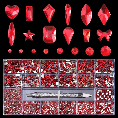 Glas Kristal Nagelkunst Steentjes Gemengde Vormen Flatback Edelstenen Manicure Decoraties Met Puntenpen Gereedschap