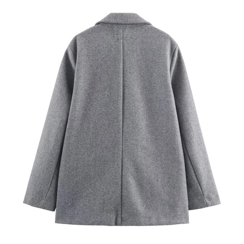 Elegant Women Solid Color Woolen Blazer Jacket Single Button Long Sleeve Mid Length Notched Lapel Casual Outerwear
