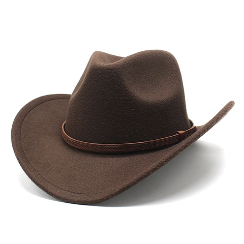 Vintage Western Cowboy Hat Wool Felt Wide Brim Fedora With Leather Band Outdoor Travel Jazz Cap For Men Women