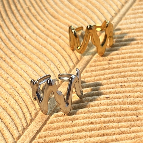 Edelstahl Wellen Offener Ring Unregelmäßiger Flüssigmetall Stil Minimalistischer Verstellbarer Schmuck Für Damen