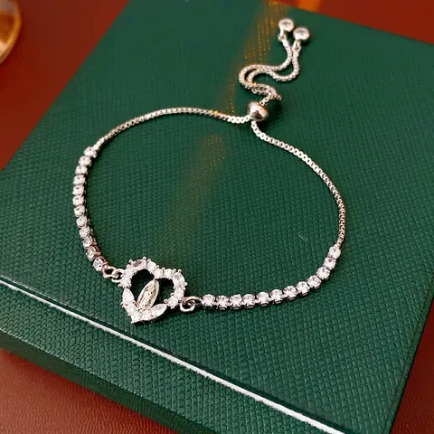Bracciale Religioso Cuore Vergine Maria Rame Zirconia Catena Tennis Chiusura Bolo Regolabile Gioielli Eleganti