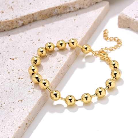 Bracciale A Sfere Dorate Minimalista In Rame Placcato Oro Regolabile Gioielli Di Moda Per Donna